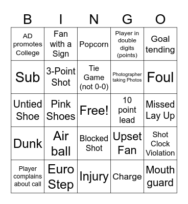 March Madness Bingo Card