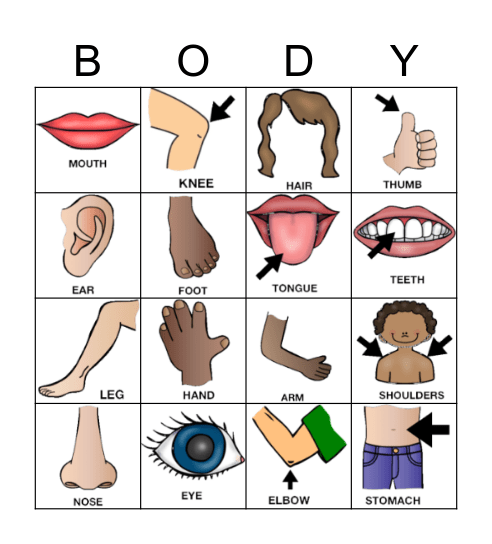 Body Parts Bingo Card