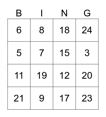 Nutrition BINGO Card