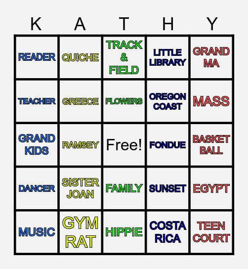 LET'S CELEBRATE KATHY'S 80TH Bingo Card