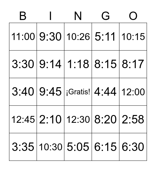 La Hora Bingo Card