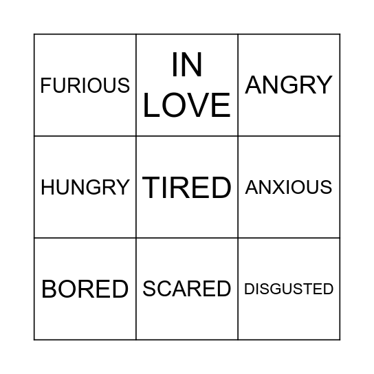 FEELINGS AND EMOTIONS Bingo Card