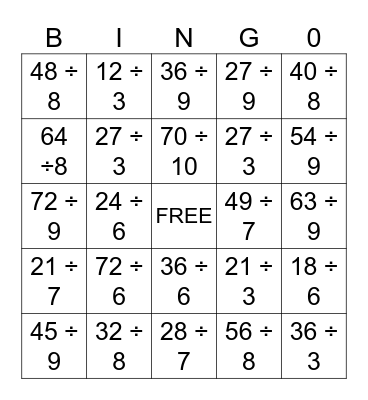 DIVISION Bingo Card