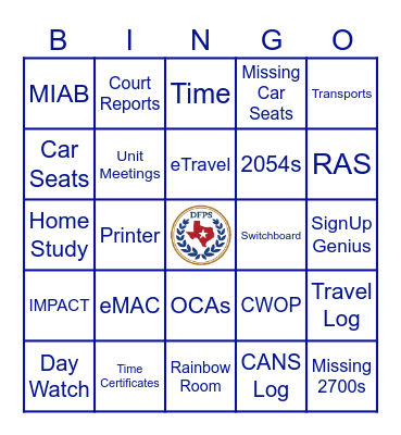 Support Staff Bingo Card