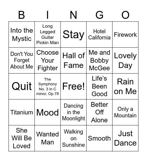 Boogie Bingo Card