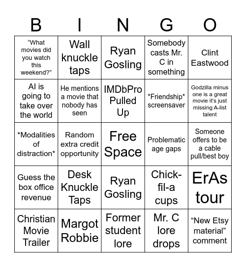 CINE101 Bingo Card