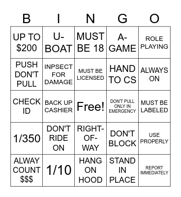 SAFETY & CUSTOMER SERVICE Bingo Card