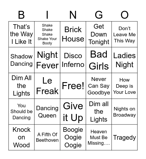 DISCO Bingo Card