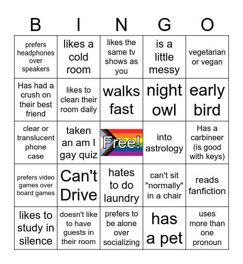 Queer Roommate Bingo Card