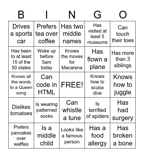 ESI Group Fun Day Bingo Card