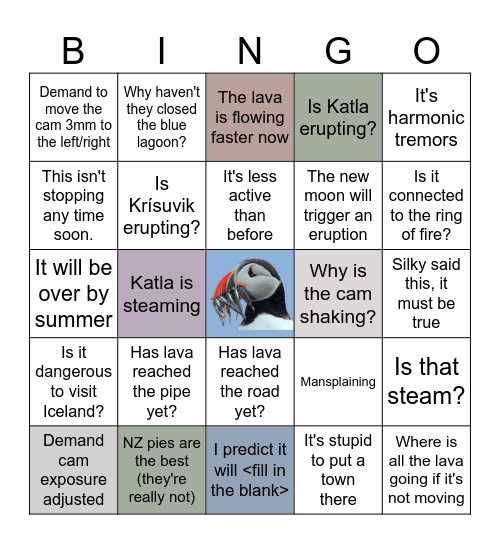 volcano bingo Card