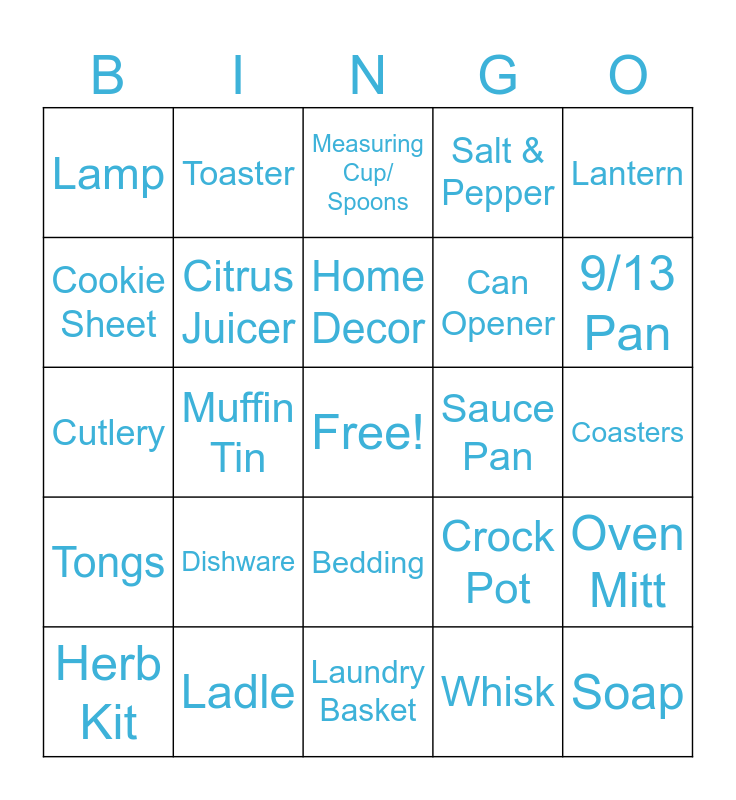 Shower Gift Bingo Card