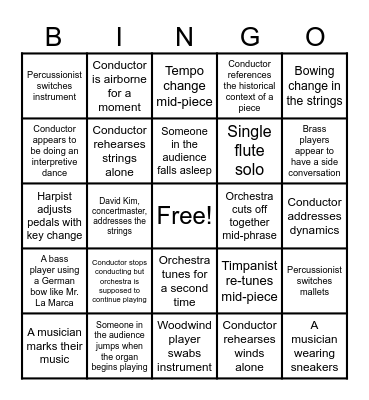 Philadelphia Orchestra Open Rehearsal Bingo Card