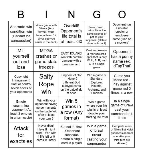 MTG Arena - Homebrewed Bingo Card