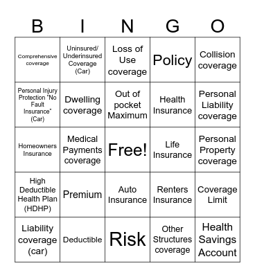 Insurance Bingo Card