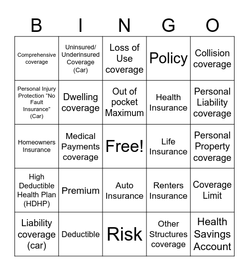 Insurance Bingo Card