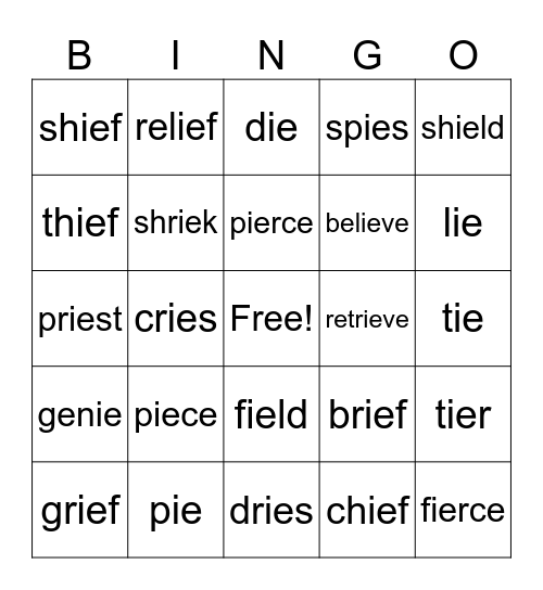 ie piece of pie Bingo Card