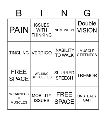 MS SYMPTOMS Bingo Card