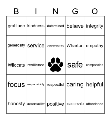 Wharton Wildcat BINGO Card