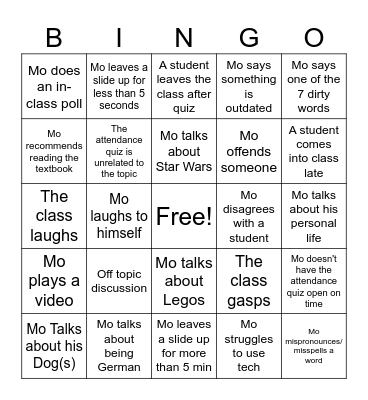 Dr. Mo Teaching Bingo Card