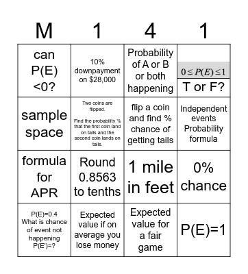 Chance BINGO call Bingo Card