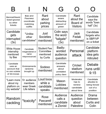 Student Government Debate Bingo Card