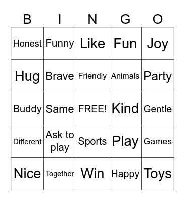 Friendship Bingo Card