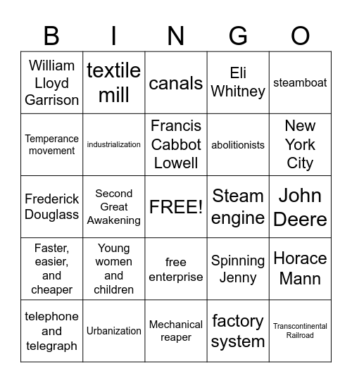 Industrialization & Reform Bingo Card