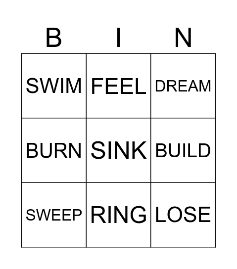 Irregular Verbs - Groups 1 & 2 Bingo Card