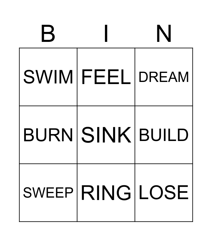 Irregular Verbs - Groups 1 & 2 Bingo Card