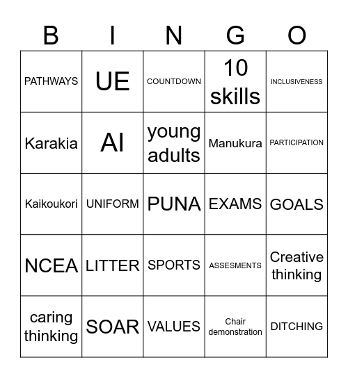 Assembly Bingo Card