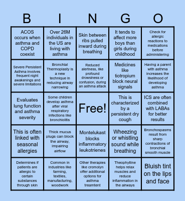 Asthma Bingo Card