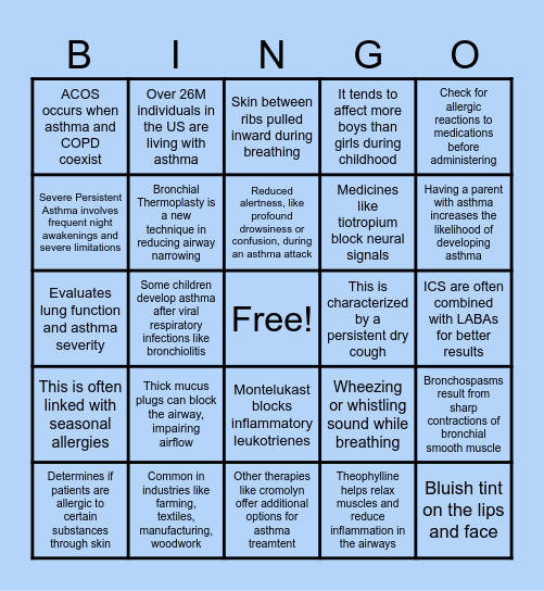 Asthma Bingo Card