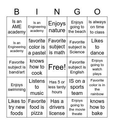 High School Bingo Card