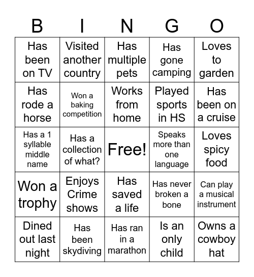 Connection Bingo Card