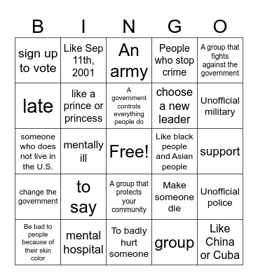 Citizenship Part 12 Bingo Card