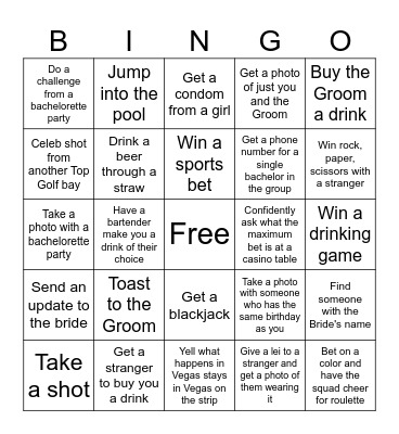 Ben's Bachelor Party Bingo Card