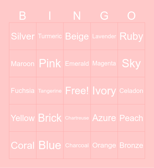COLOURS Bingo Card
