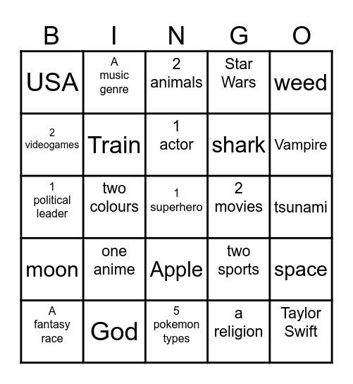 Untitled Bingo Card