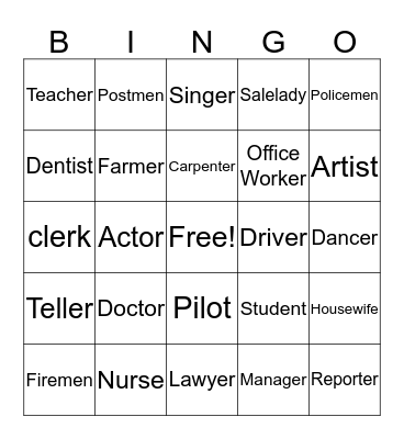Job Bingo  Bingo Card