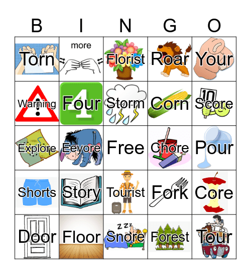 Medial and Final /r/ OR Bingo Card