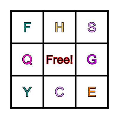 Chicka Chicka ABC Bingo Card