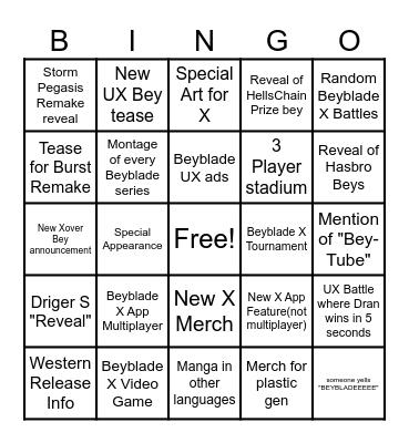 Beyblade Day Bingo! Bingo Card