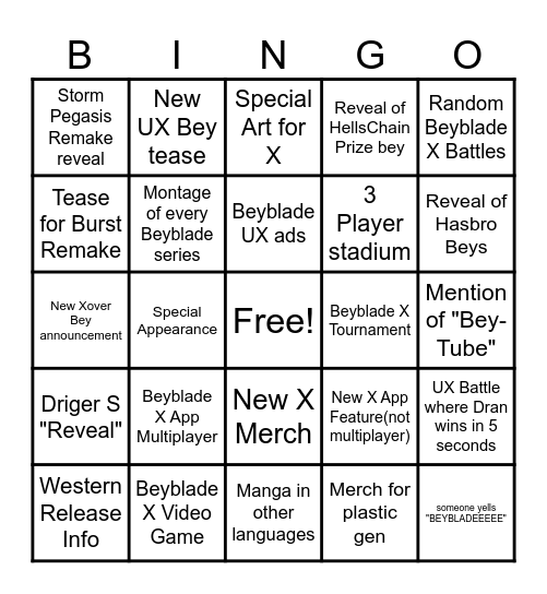 Beyblade Day Bingo! Bingo Card