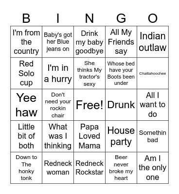 ROWDY COUNTRY Bingo Card