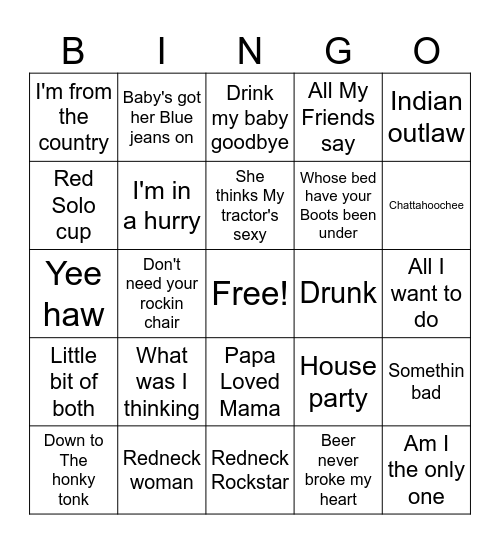 ROWDY COUNTRY Bingo Card