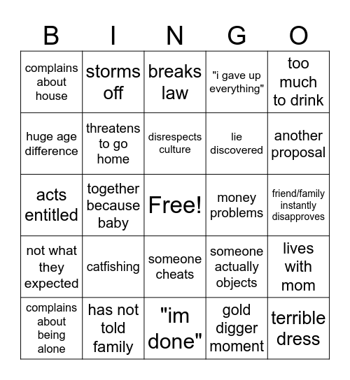 90 Day Fiance Bingo Card