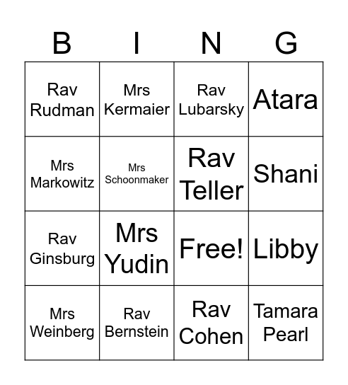 Michlalah Purim Bingo 5784 Bingo Card