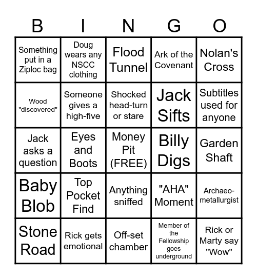 Curse of Oak Island Bingo Card