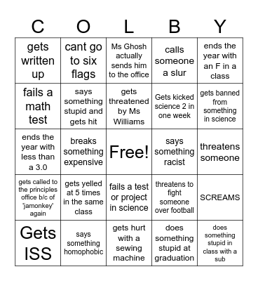 Colby Bingo Card